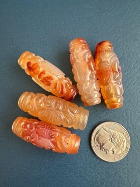 RARE Vintage LARGE Chinese Carved Carnelian Beads B